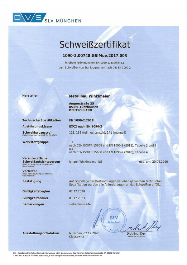 Schwei&szlig;zertifikat